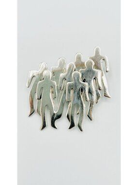 925 Sterling Silver Vintage Mexico Crowd Of People Pin Brooch